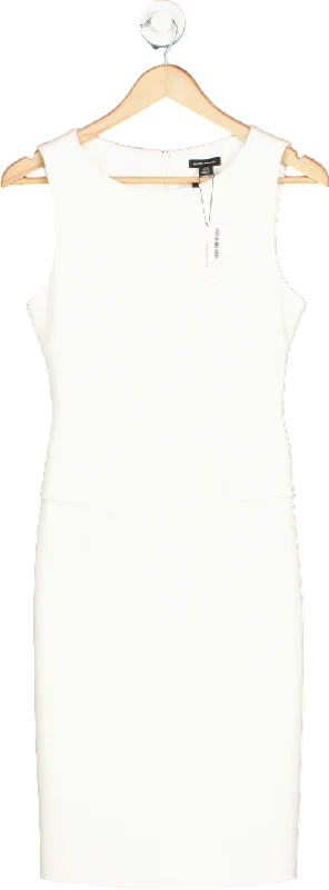 Karen Millen White The Founder Compact Stretch Button Detail Woven Midi Dress UK 6