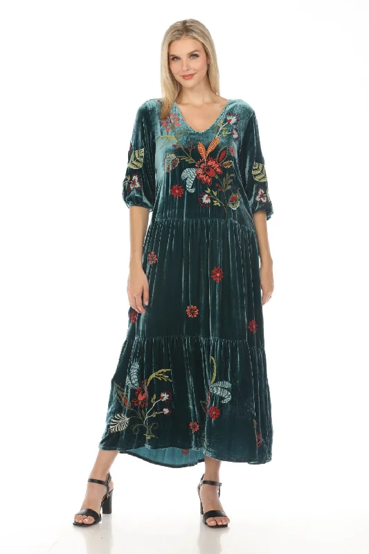 Johnny Was JWLA Isabella Velvet Embroidered Tiered Maxi Dress Boho Chic J39523 *