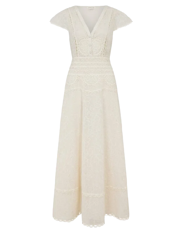 Monsoon Cream Lace Midi Dress UK 12